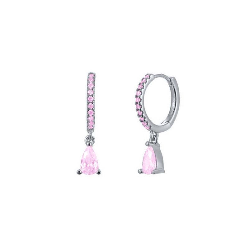 Women's Luxury Sier Needle Style Geometric Water Drop Diamond French Ear Earrings