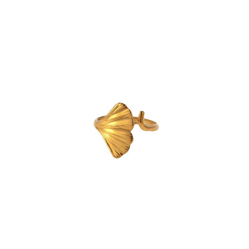 Steel Fashion Stainless Love Snake-shaped Ginkgo Leaf Special Ring