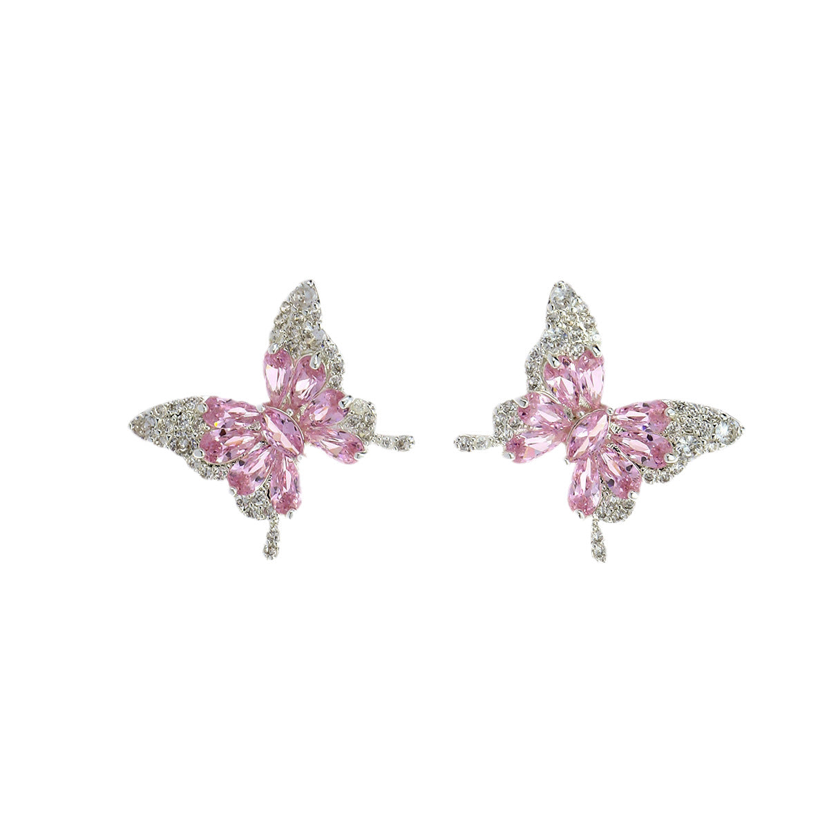Sweet Pink Zirconium Butterfly Light Luxury Full Diamond Fashion Minimalism Stud Earrings