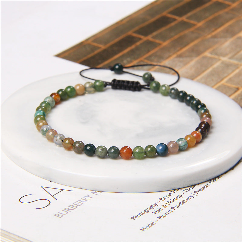Agate Stone Braided Adjustable Gemstone Beads Bracelet