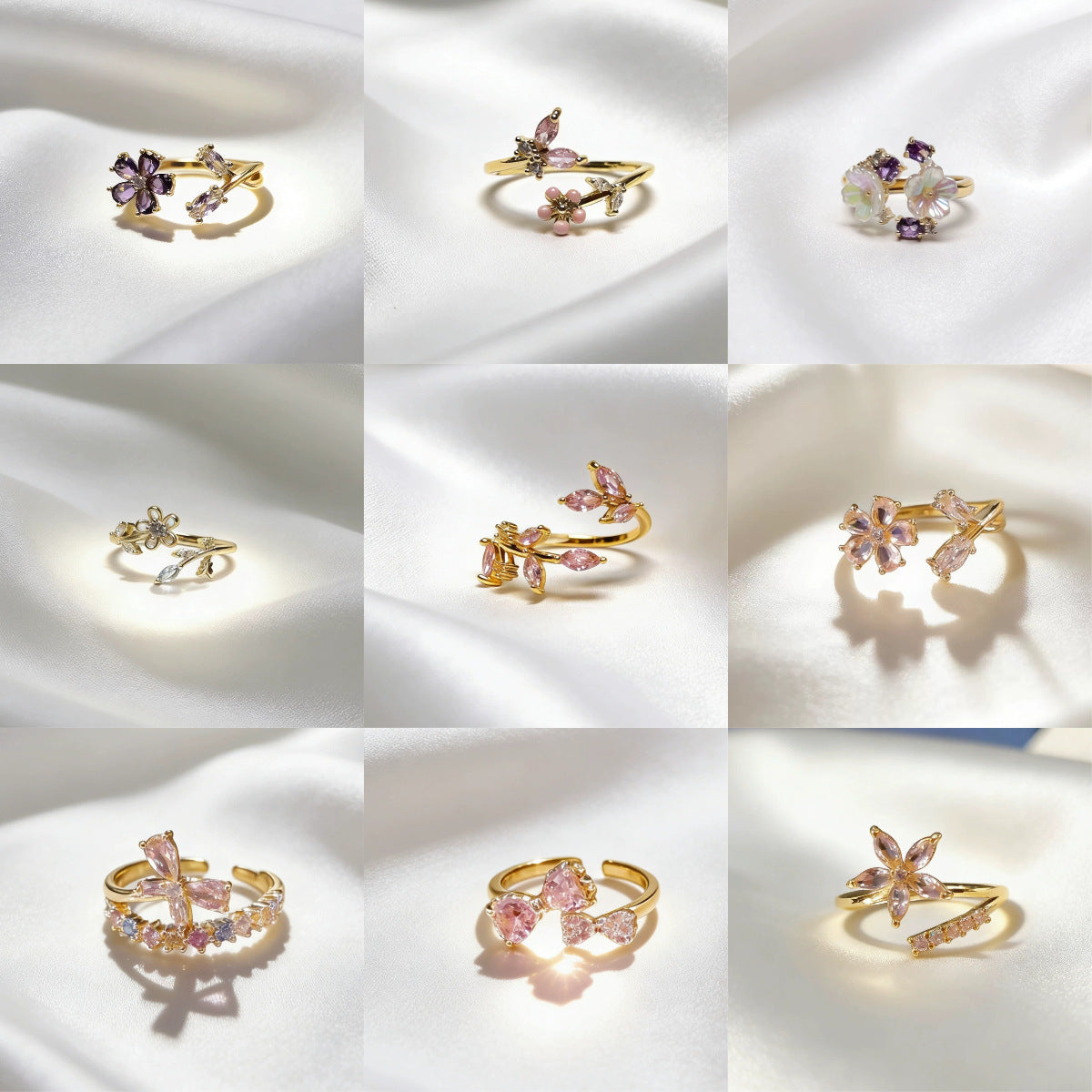 Light Luxury Full Rhinestone Zircon Retro Opening Personality High Sense Rings