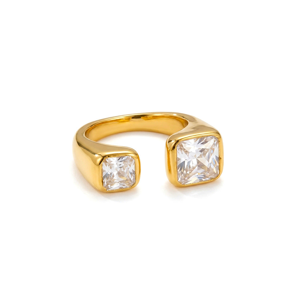 Women's Creative Retro Square Open-end Zircon Exquisite Ring