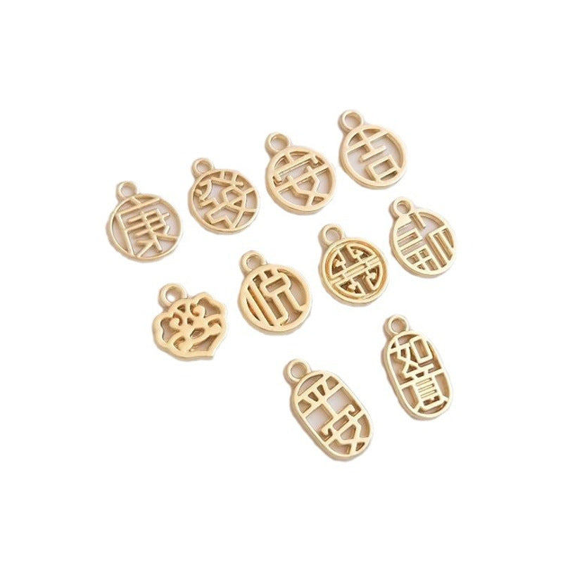 Real Gold Auspicious Peace Lucky Fortune Word Round Pendants