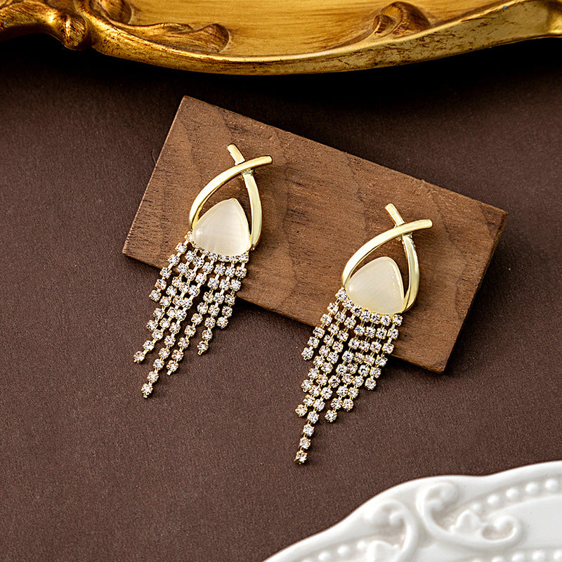 Diamond Butterfly Flower Pearl Graceful Fashionable Long Earrings