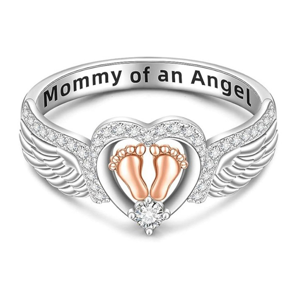 Creative Mother's Angel Wings Heart Engraved Ring