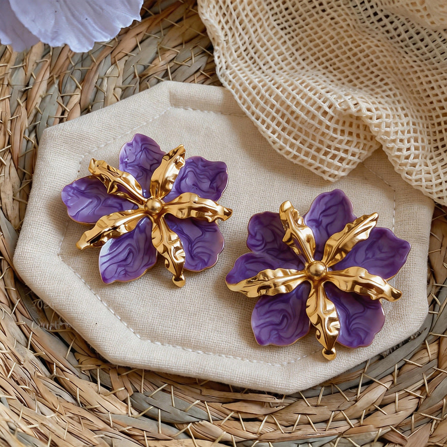 Women's Needle Oil Dripping Pleated Flower Metal Style Light Luxury High-grade Rings