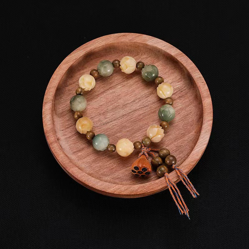Pumpkin Lotus Beads White Jade Bodhi Rich Flower Charcoal Bracelets
