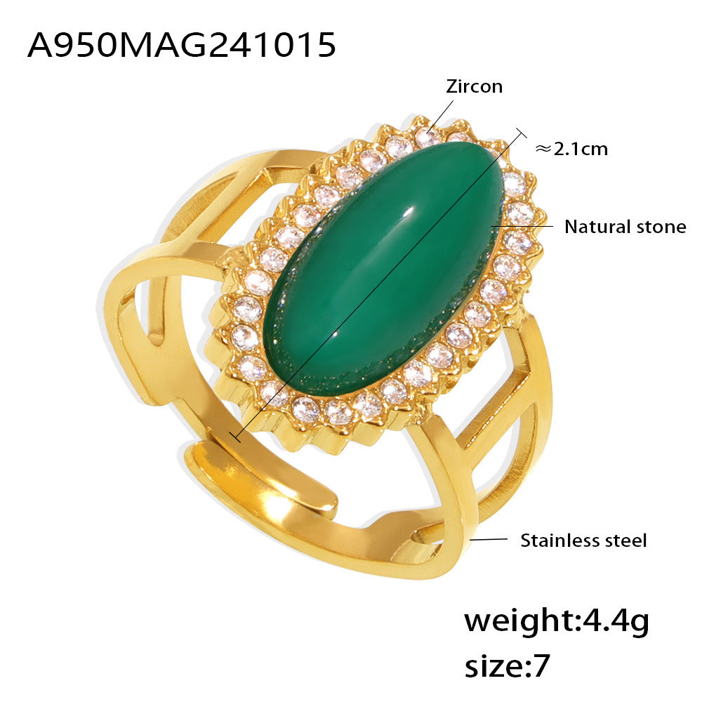 Zircon Inlaid Natural Stone Open Titanium Rings