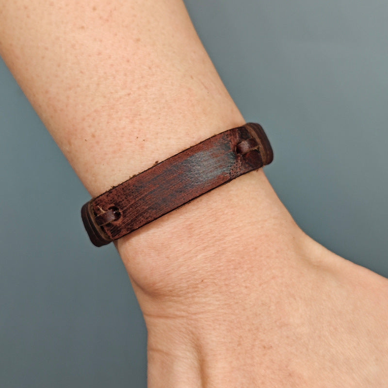 Board Distressed Cattle Leather Adjustable Three-color Artistic Bracelet