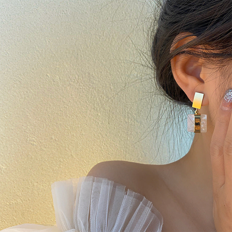 Women's Sier Needle Fashion Simple Metal Square Geometric Retro High-grade Earrings