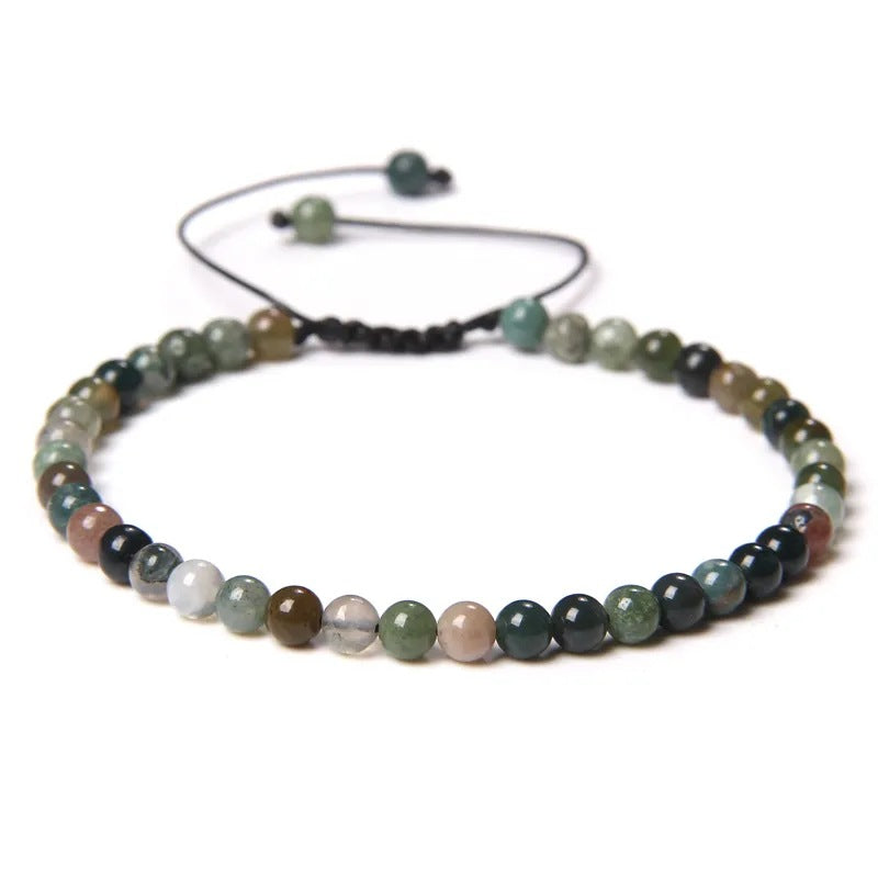 Agate Stone Braided Adjustable Gemstone Beads Bracelet