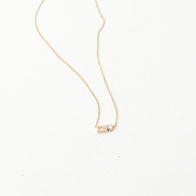 Rectangular Zircon Round Stitching Titanium Steel Gold Necklace