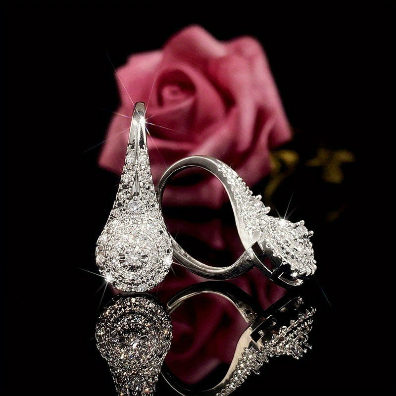 Arrows Round Full Rhinestone Zircon White Gold Plated Fashion Banquet Earrings