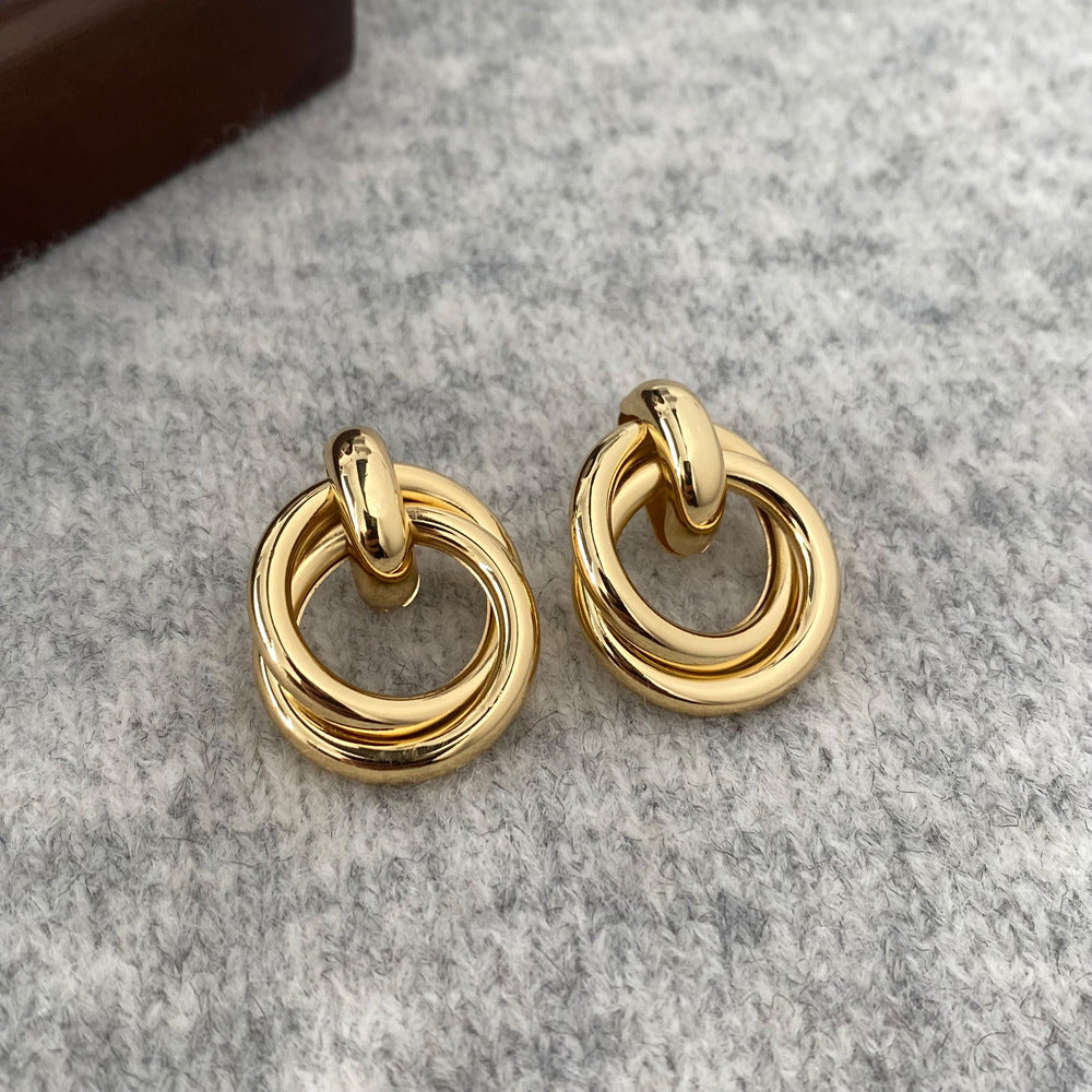 Exaggerated Geometry Female Style Alloy Winding Twist Retro Stud Earrings