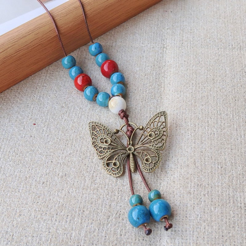 Women's Vintage Ethnic Style Ceramic Long Sweater Necklace