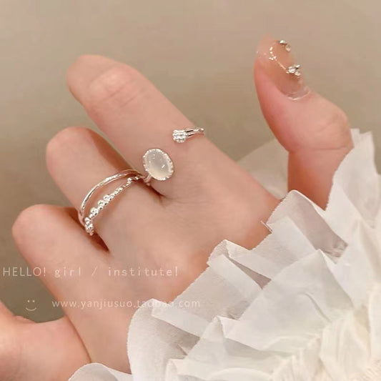 Moonstone Simple Female Light Luxury High Sense Fashion Personality Sweet Ring