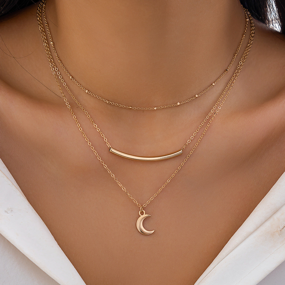 Glossy Personalized Round Tube Twin Metallic Snake Bones Necklace