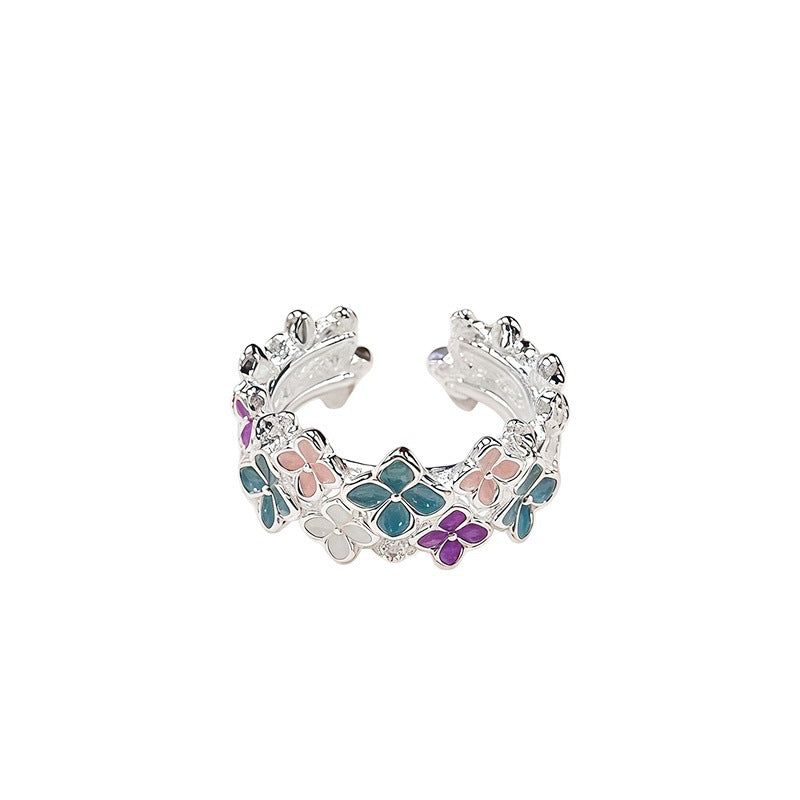 Women's Field French Colorful Flowers Hydrangea Open Ring
