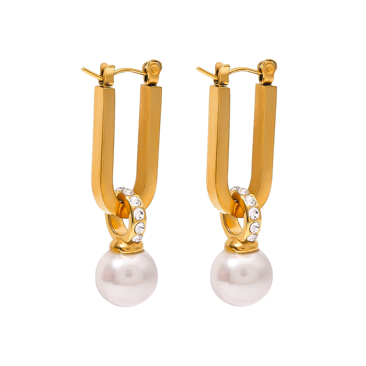 Stainless Steel Pearl Zircon High-grade Gold Earrings