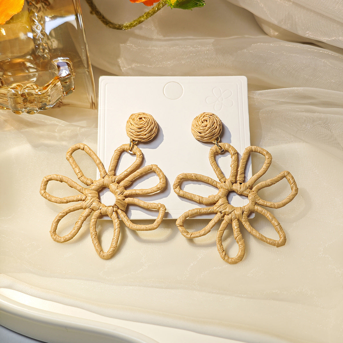 Female Personality Color Handmade Woven Raffia Earrings