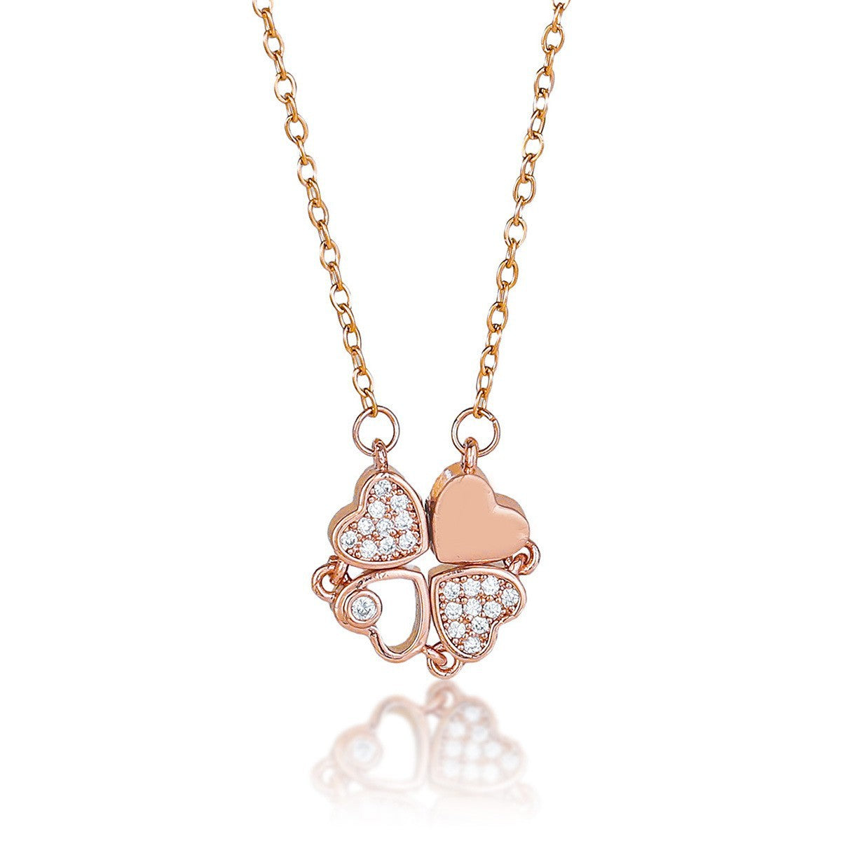 Women's Steel Cross Chain Open Close Four-leaf Flower Necklace