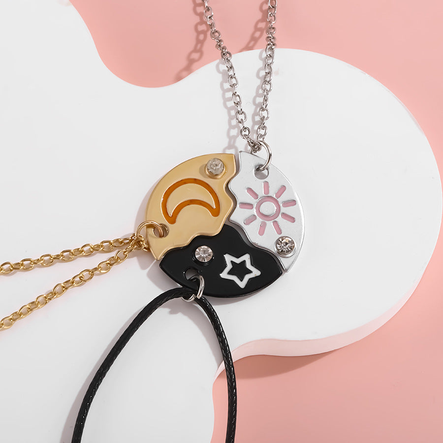 Cartoon Stitching Sun Moon Star Three-piece Color Necklaces