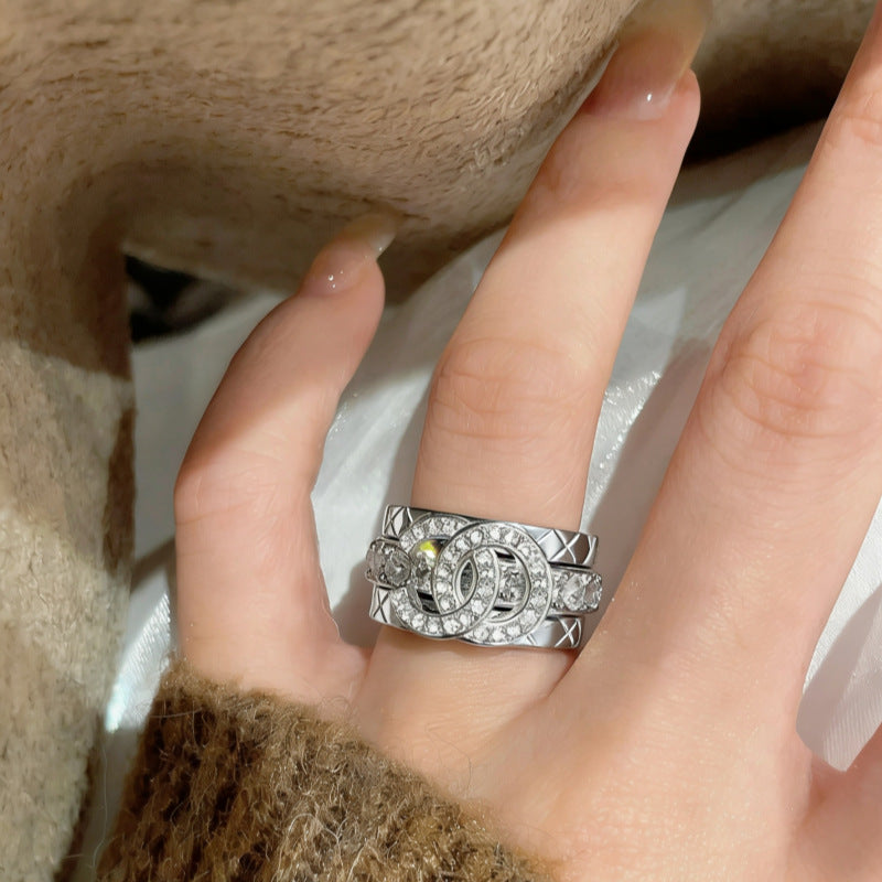 Women's Three-piece Full Diamond Plaid Fashion High Version Rings