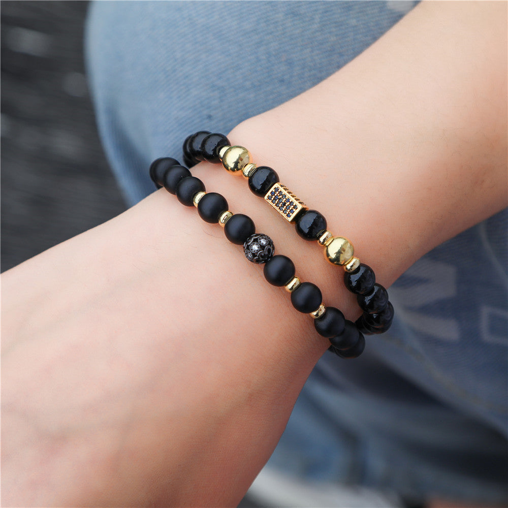 Ornament Black Frosted Stone Lava Mixed Wear Crown Long Bracelets