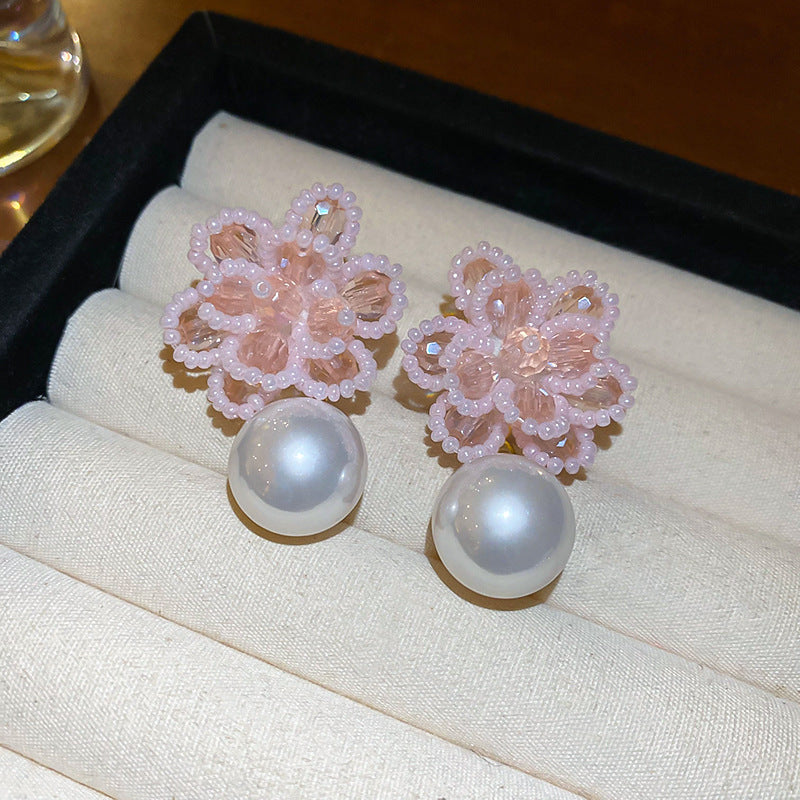 Dopamine Vacation Style Sier Needle Bead Flower Delicate Indie Earrings