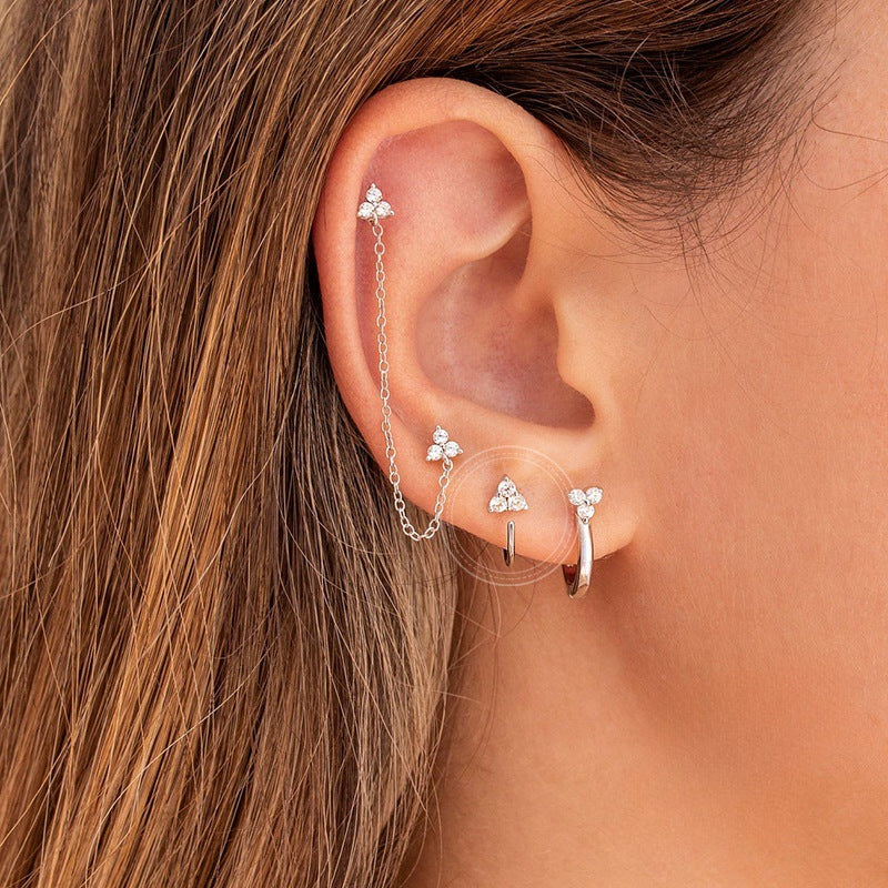 Simple Stylish U-shaped Ear Hook Triangle Rhinestone Zircon Earrings