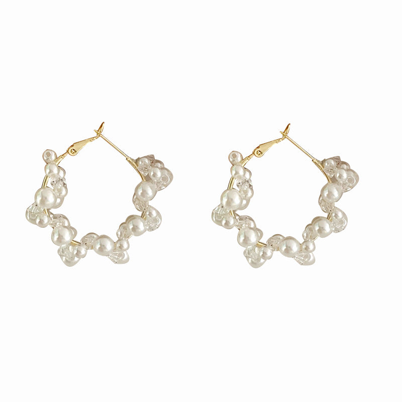 Women's French Style High-grade Crystal Woven Pearl Gentle Light Earrings