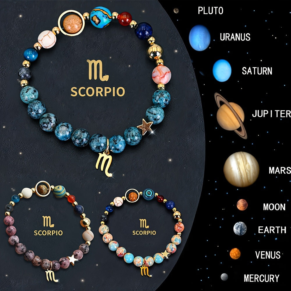Planets Twee Constellations Natural Stone Blue Black Bracelet