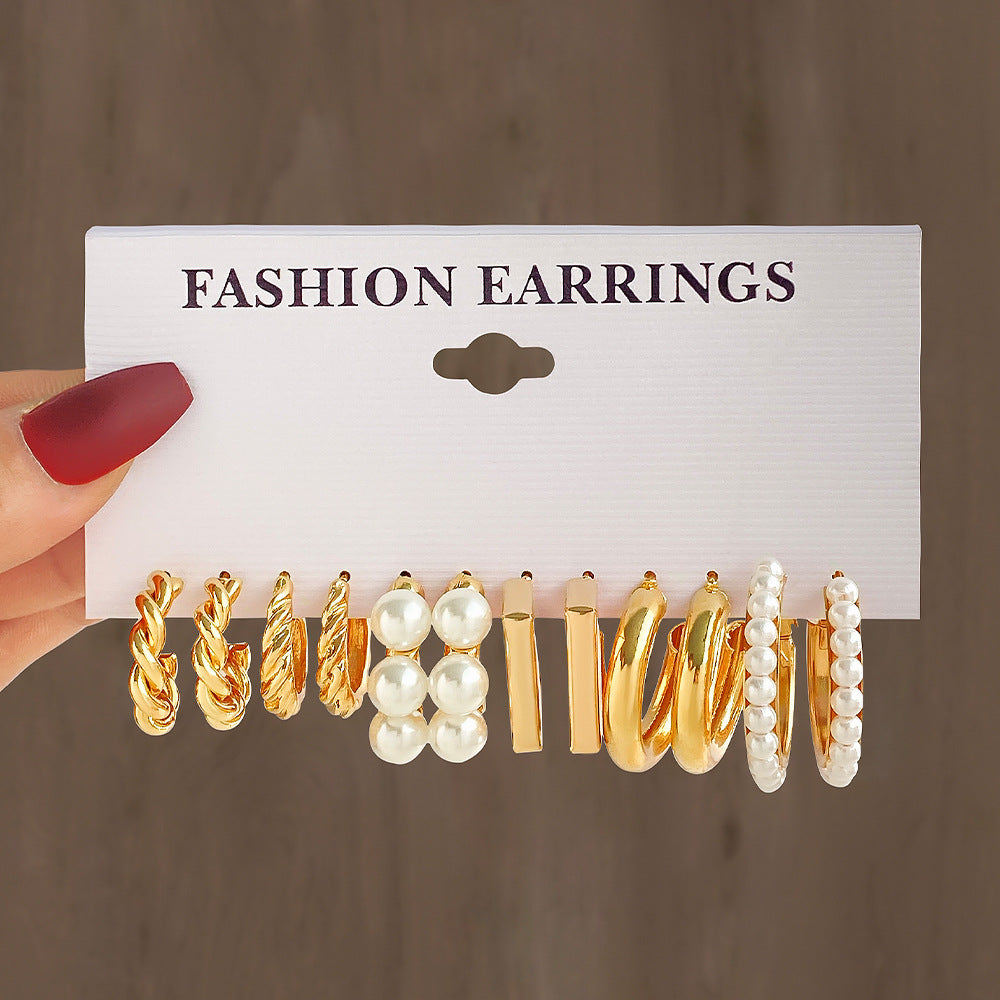 Shaped Plain Half Combination Gold Small Beads Pearl Earrings