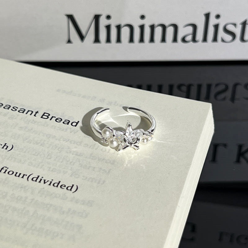 Light Luxury Sier Diamond Pieces Butterfly Mix Match Ring