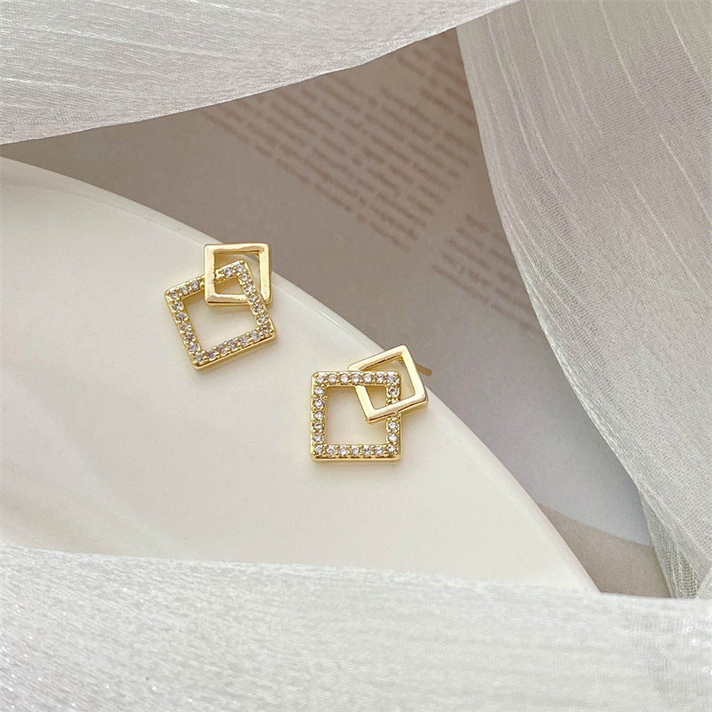 Women's Sier Needle Geometric For Personalized Simple Elegant Square Stud Earrings
