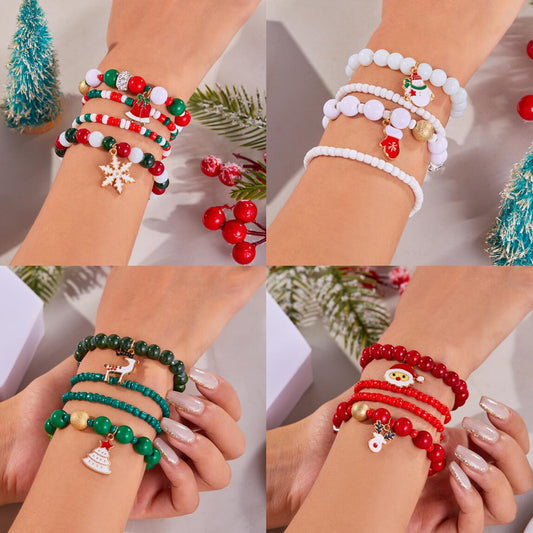 Women's Christmas Elements Beads Stringed Fashion Santa Bracelets