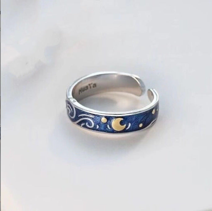 Women's & Men's Gogh Starry Design Fashion Open-end Personality Sun Moon Star Ring