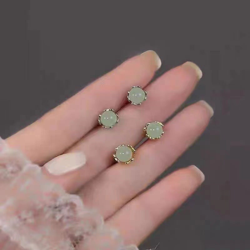Jade Opal Stone Ear Female To Give Mom Holiday Gift Stud Earrings