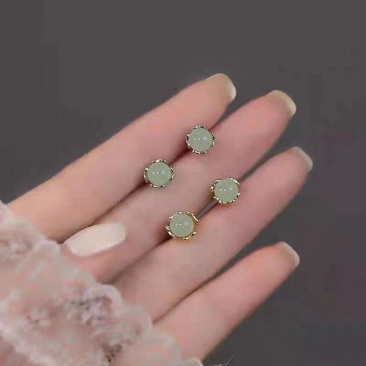 Jade Opal Stone Ear Female To Give Mom Holiday Gift Stud Earrings