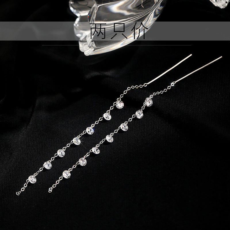 Tassel Female Fairy Temperamental Design Zircon Earrings