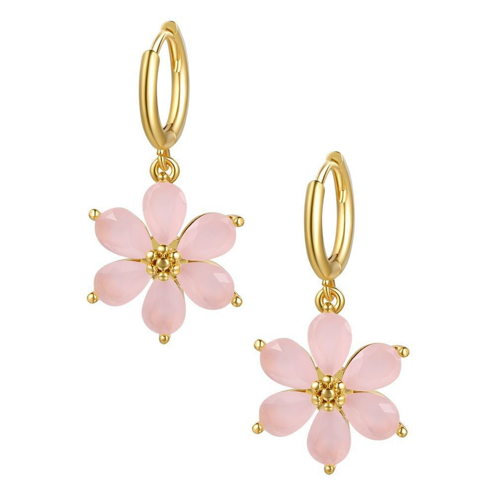 Flower Gold Protection Color Zirconium Copper Parts Earrings