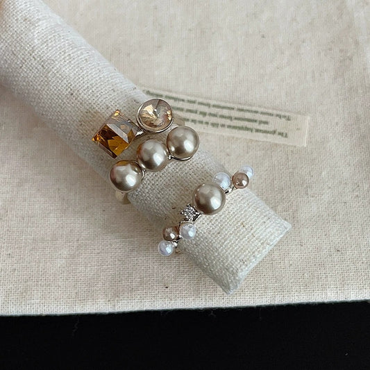 Champagne Gold Pearl Crystal Female High Sense Affordable Luxury Fashion Ring