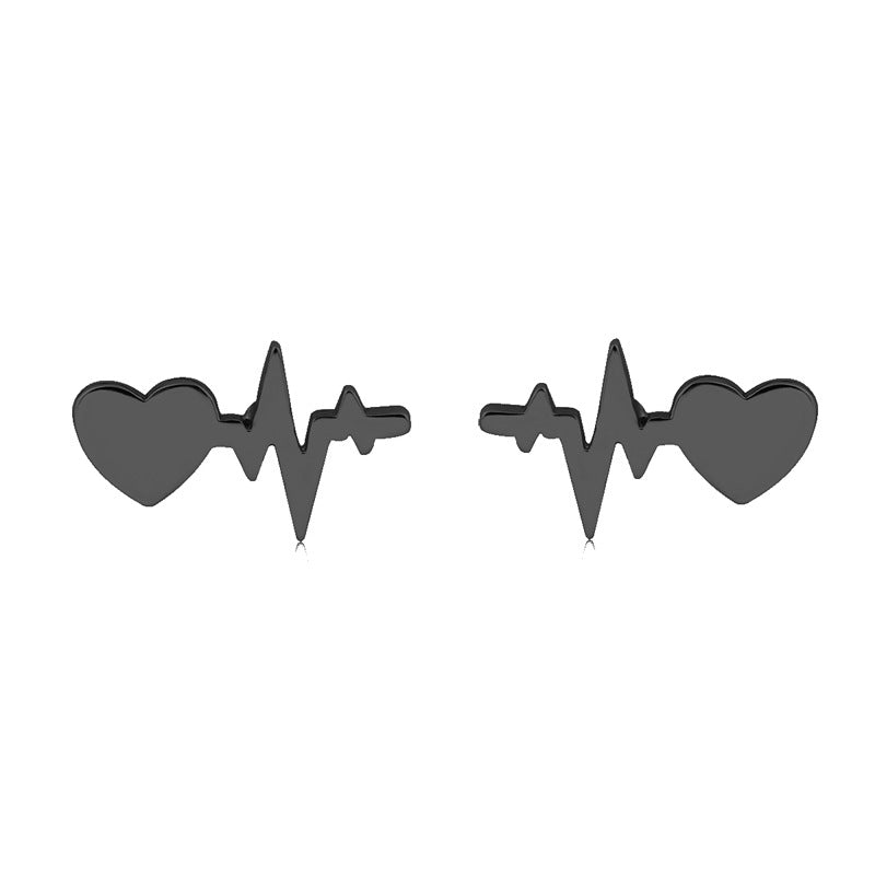Love Heart Peach Couples Ecg Ear Bone Stud Earrings