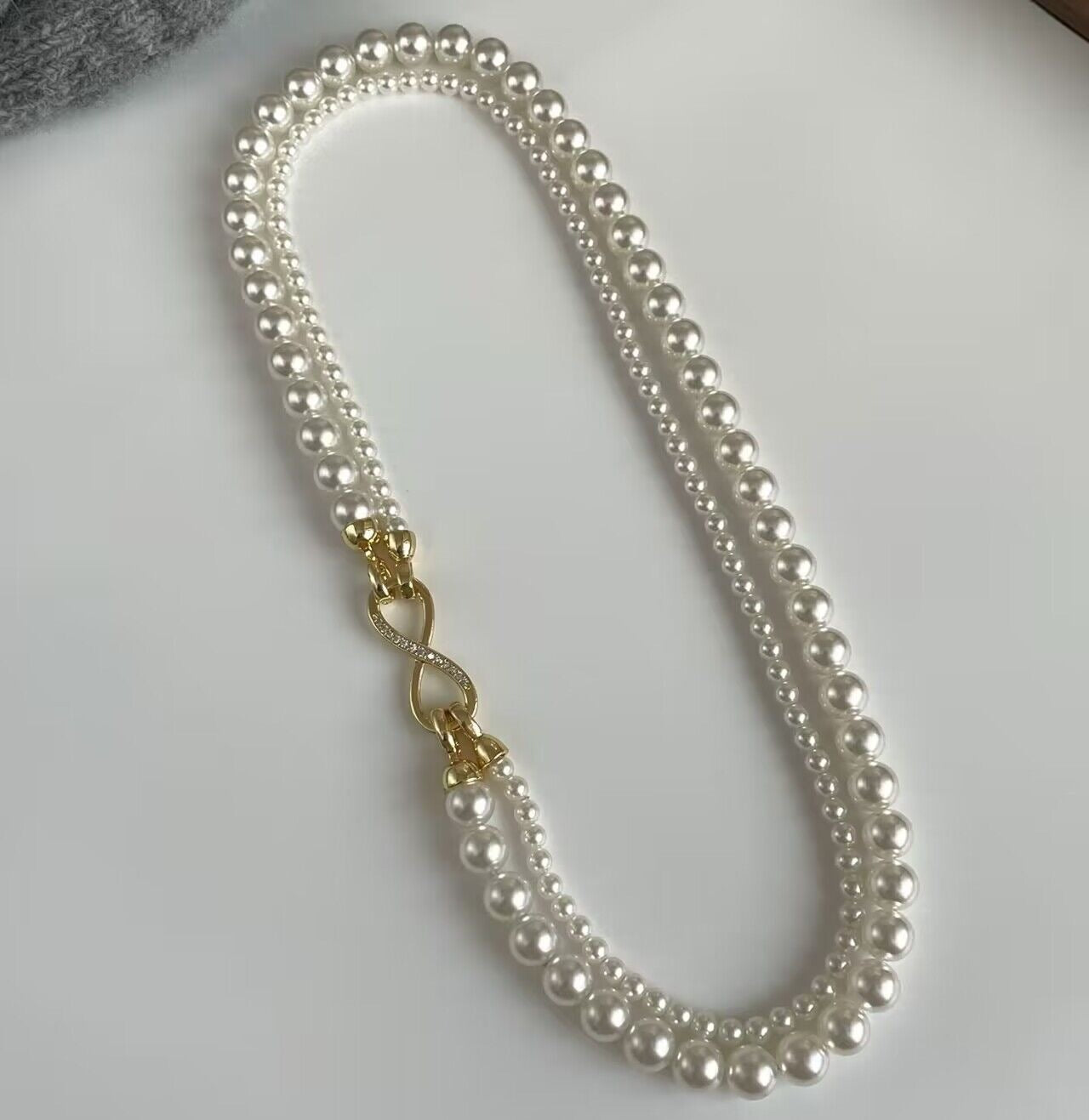 Women's Really Many Hemp Gray Pearl Word Buckle Light Necklaces