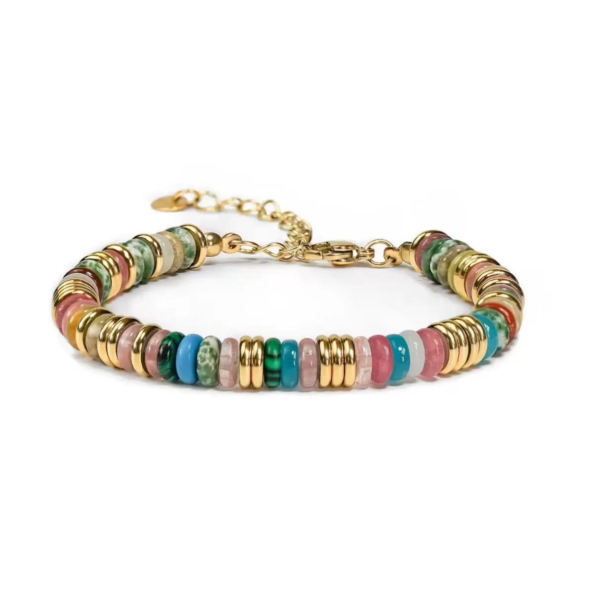 Women's Bohemian Style Colorful Natural Stone Beaded Frisbee Advanced Light Bracelet