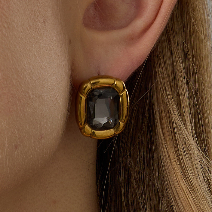 Exaggerated Black Diamond Oval Female Light Luxury Minority Earrings