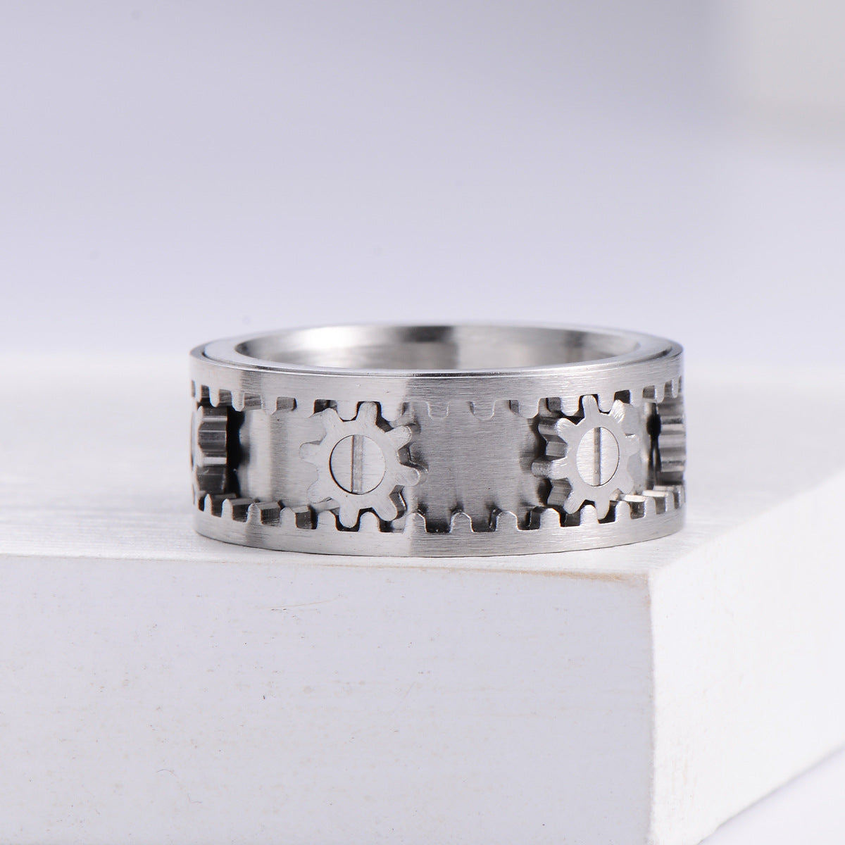 Men's Fashion With Function Stainless Rotatable Gear Rings