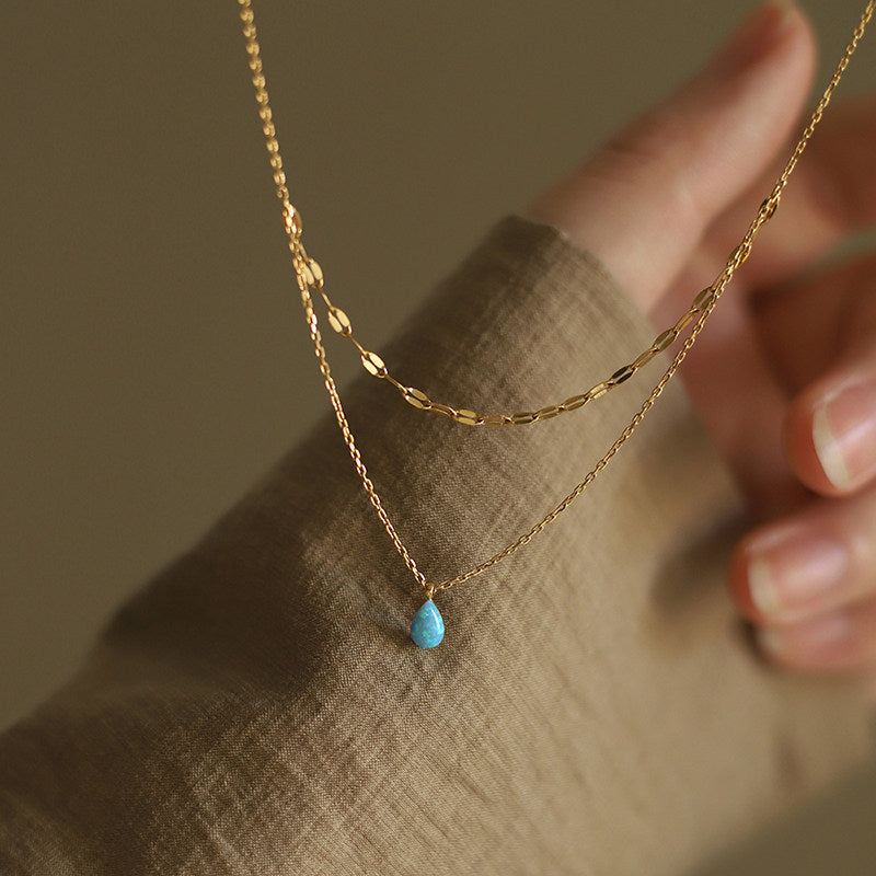 Small Blue Tears Chain Bo Water Drop Titanium Steel Artificial Necklace