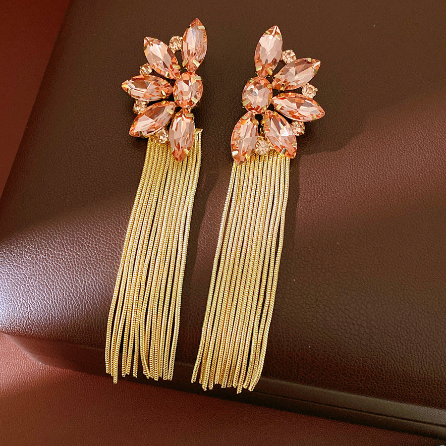 Sier Flower Tassel Light Luxury High-grade Earrings