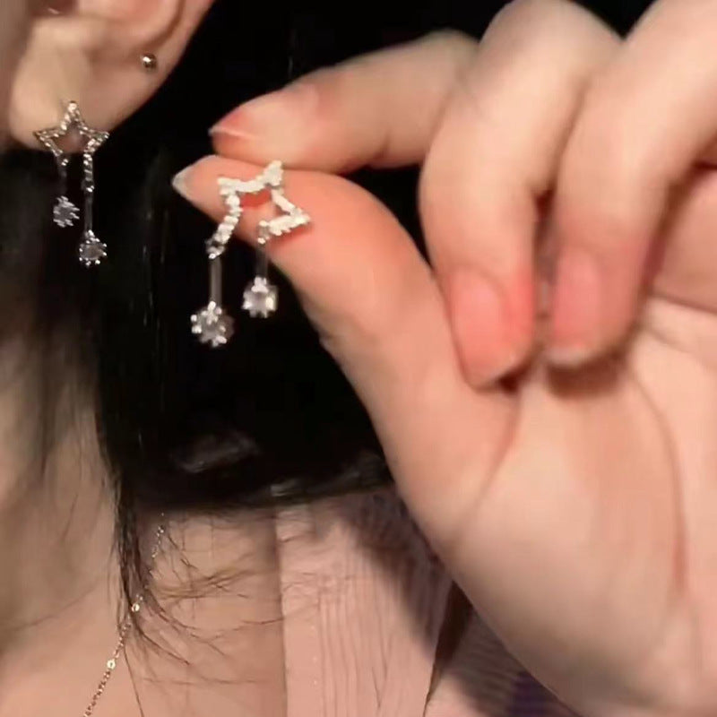Niche Design Double Flow Star Zircon Female Summer Light Luxury Stud Earrings